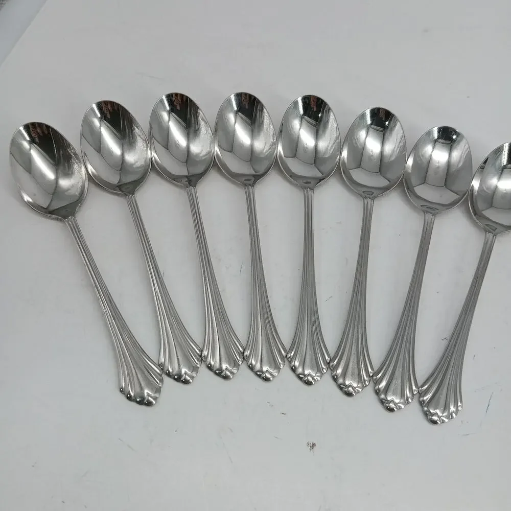 8X Tbsp Oneida Bancroft Table Spoons Glossy Stainless Steel Flatware